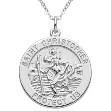 Mens Sterling Silver St Christopher pendant Necklace with 20" Chain and Gift Box