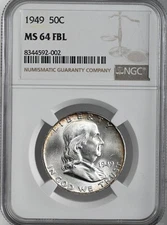 1949-P 50C FRANKLIN SILVER HALF DOLLAR FULL BELL LINES NGC MS64 FBL #8344592-002