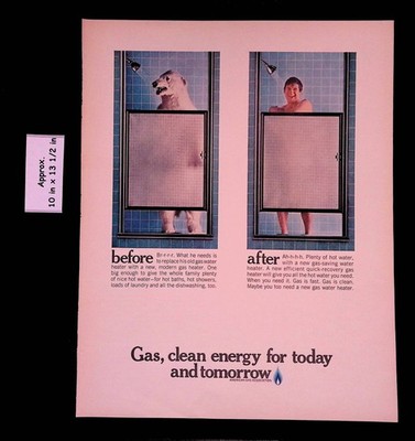 1971 AMERICAN GAS ASSOC. Clean Energy Before Polar Bear After Man Print Ad 55804