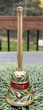 RARE 1995 Christopher Radko Ornament Long Stem Gold Bell with Holly & Glitter 7”