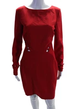 Nicole Miller Collection Womens Zipped Round Neck Long Sleeve Dress Red Size 4