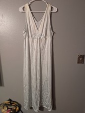 Vintage Vanity Fair Blue Antron III Nightgown Floral Embroidered Size M