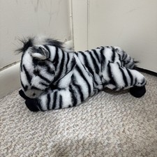 FAO Schwarz Zebra Plush Laying Down Floppy 14 Inch EUC