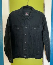 Southpole Denim Jacket Mens M Black Moto Rider Y2K Hip Hop Trucker Black Label