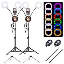 2x 7" RGB Dual LED Ring Light Stand Mirror Phone Holder Video Makeup Selfie Vlog