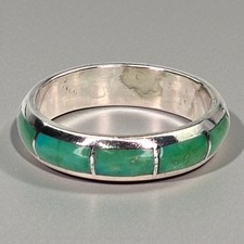 Vintage Sterling Silver Turquoise Inlay Navajo Band Ring Size 6