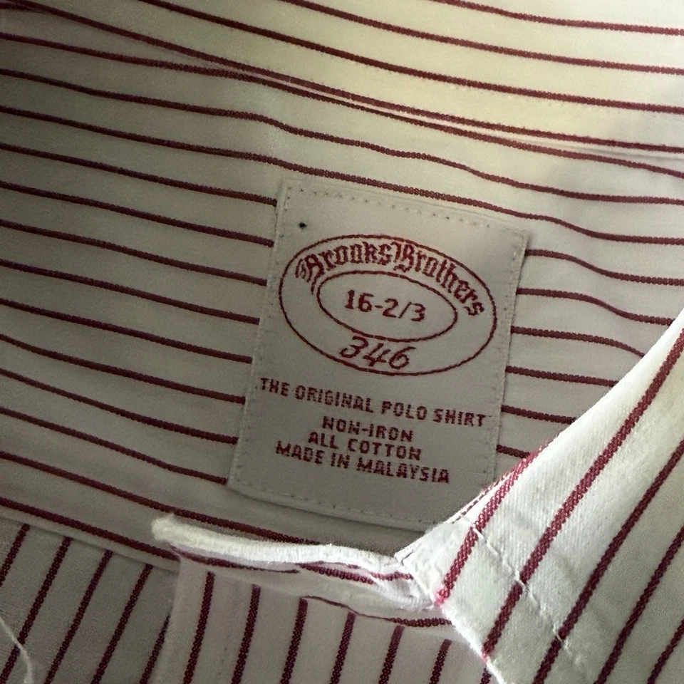 Camisa de vestir Brooks Brothers 346 para hombre sin planchar talla 16-2/3 | Algodón a rayas rojas Foto 3 de 4