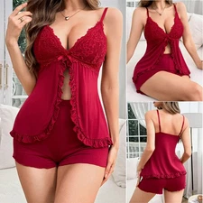 Sexy Women Lingerie Babydoll V-Neck Nightie Underwear Sleepwear Pajamas Set Gift