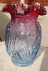 Vintage Fenton Blue To Purple Ruffle Daffodil Flower Art Glass Vase 8 Inch