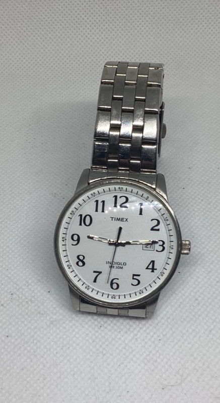 Timex Indiglo Quartz 38mm White Dial Date SS Silver Bracelet WR 30M  Watch
