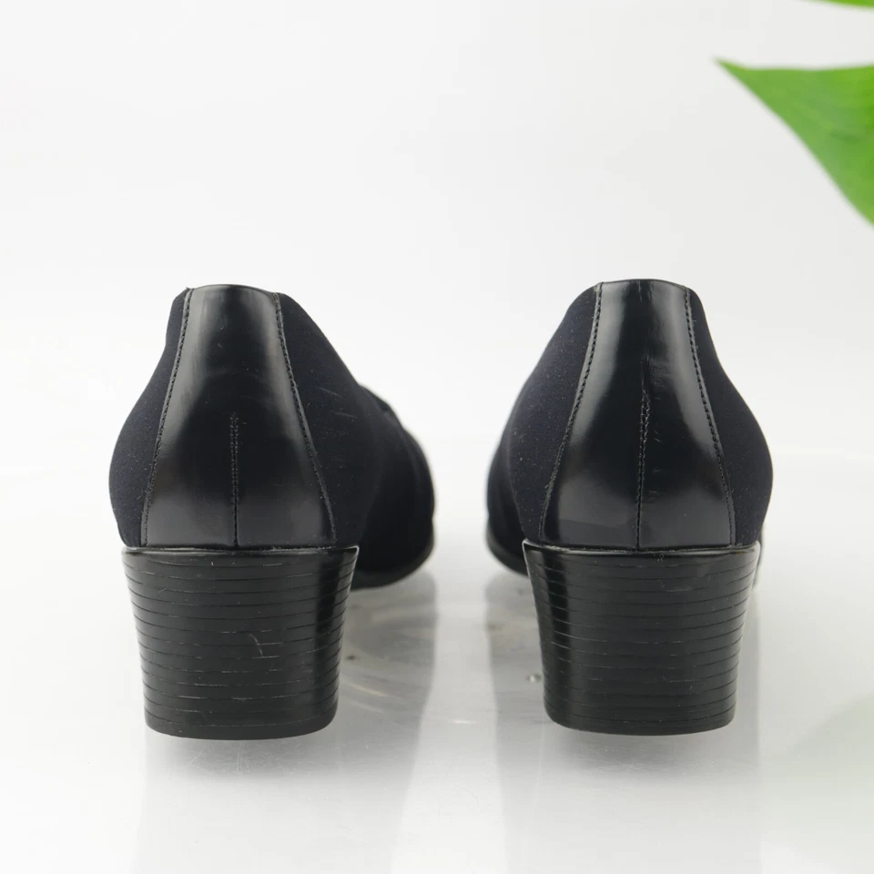 Munro Womens Julia Pump Size 7 WIDE Navy Blue Satin Block Heel Slip On Work Shoe - Image 4 of 4