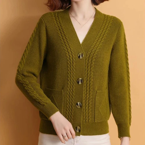 Cárdigan tejido de gran tamaño para mujer suelto informal cuello en V tejido suéter abrigos chaquetas - Imagen 9 de 29