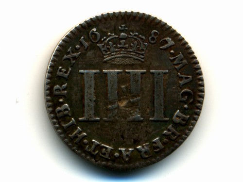 Great Britain:KM-455,4 Pence,1687 * King James II * RARE * - Picture 2 of 2
