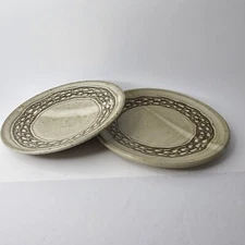 Ken Williams Studio Art Pottery Swirl Drip Glaze 8" Dinner Plates Signed (2)