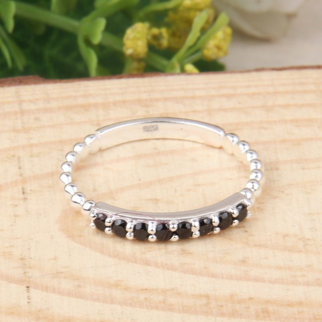 Eternity Engagement Black Onyx Ring 925 Sterling Silver Wedding Band