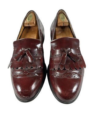 Perry Ellis Mens Sz. 9.5W Vintage Burgundy Leather Slip On 
