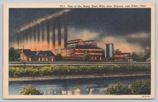 Postcard Steel Mill near Warren and Niles Ohio Night View