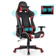 Massage Swivel Gaming Chair Reclining Gaming Racing Chair W/ Lumbar Support Red