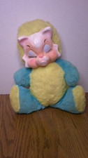 vintage Rushton plush stuffed sleeping cat rubber faced toy figure Z27