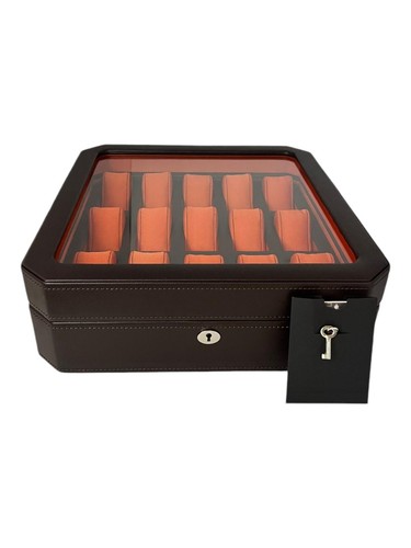 Wolf 458506 Windsor 15 Piece Watch Box in Brown & Orange MSRP $405 - Picture 2 of 7