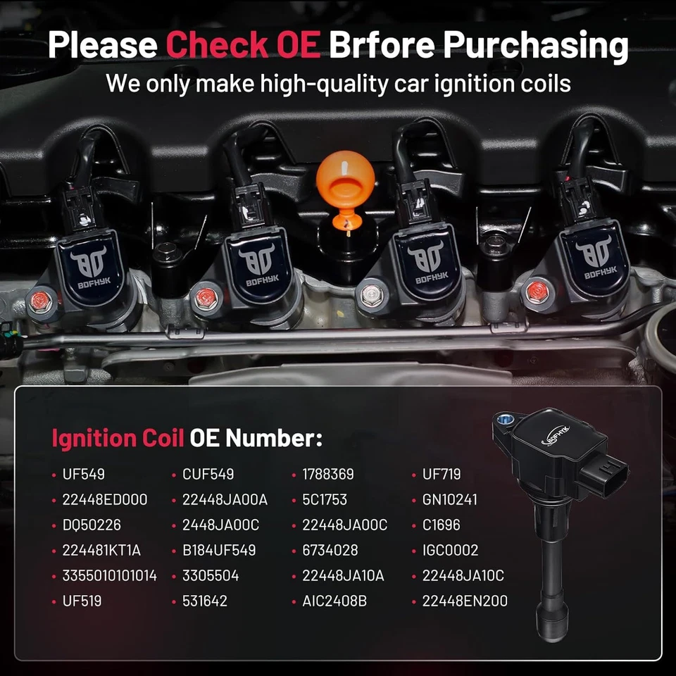 Paquete de 4 bobinas de encendido C1696 UF549 para Nissan Rogue 2008-2016 2,5 L L L4 Foto 4 de 4