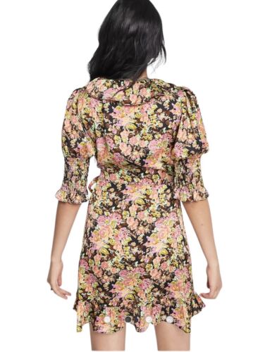 Topshop Blumenmuster Rüsche Halstuch Mini-Kleid Damen Größe XS - Bild 2 von 4