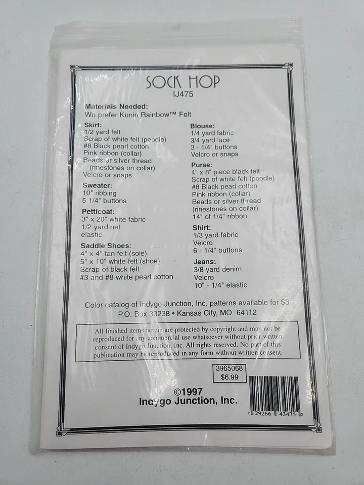 Indygo Junction Pattern IJ475 18" Doll Sock Hop 1950s Blouse  Poodle Skirt Shirt - Image 2 of 2