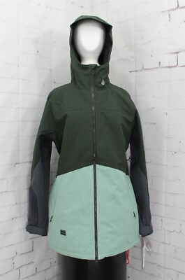 Volcom Strayer Insulated Snowboard Jacket, Womens Extra Large XL, Black Green