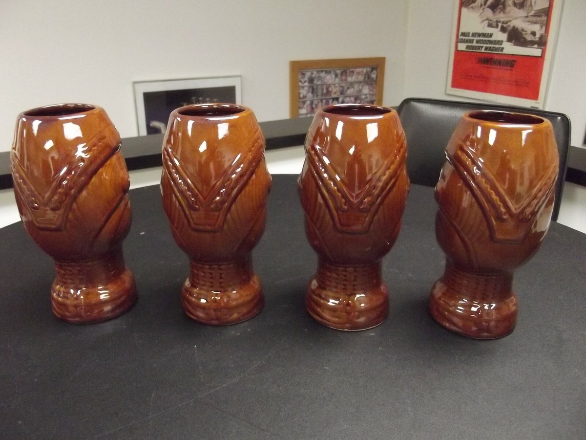 DW136B Tiki Glass Mug Tribal Hawaiian Mug Vase Brown 7