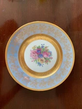 Blue & Gold Floral 10 3/4" Dinner Plate - Wheeling Decorating - WDCO c.1900-1962