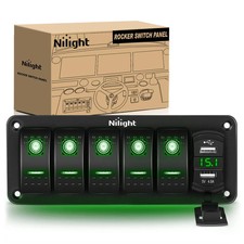 5 Gang Rocker Switch Panel Dual USB Charger Voltmeter 12V 24V Waterproof For...