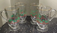 Gold Rim Arby's Libby Christmas Holly Berry Footed Irish Coffee / Egg Nog Mug 4