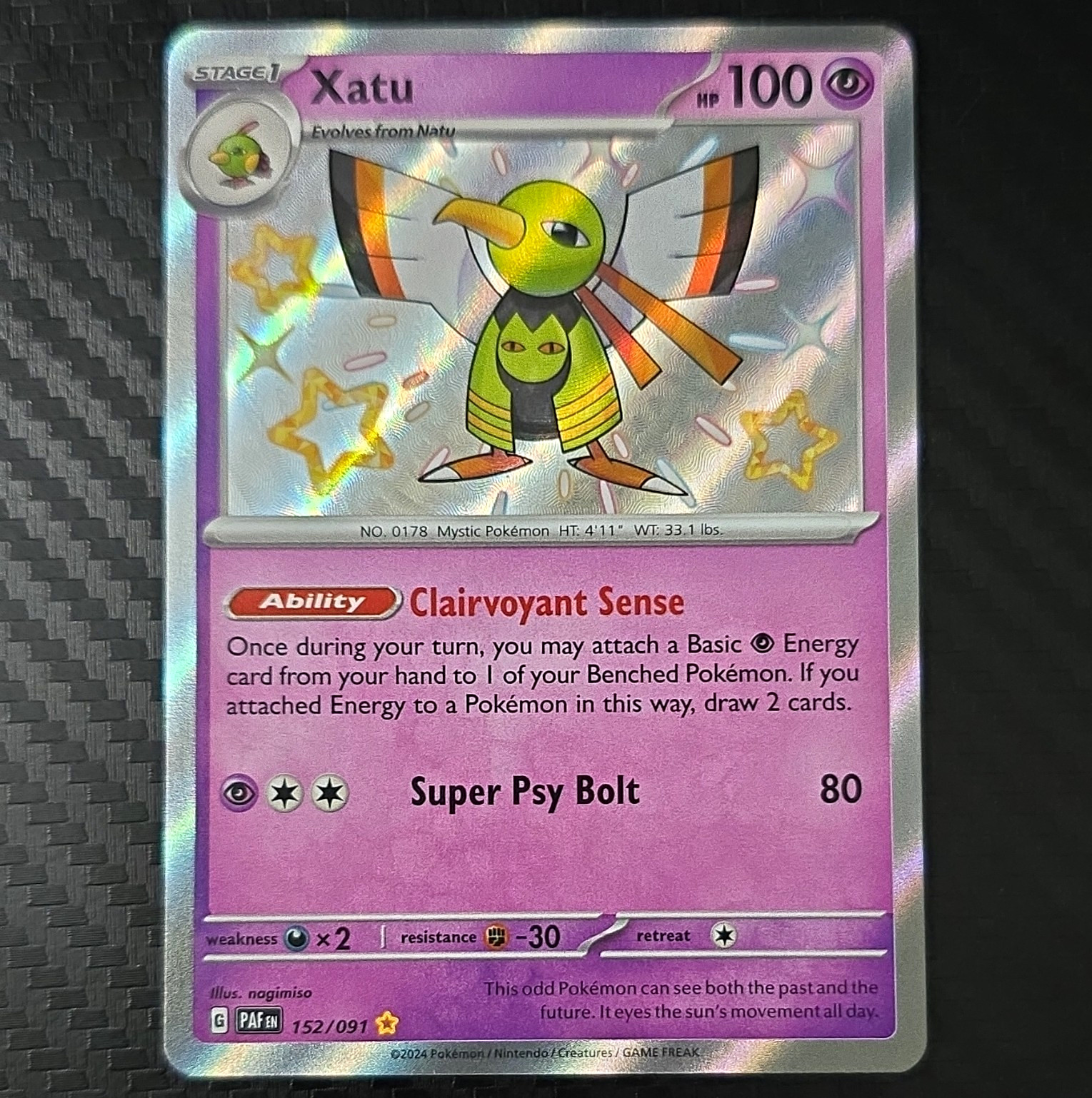 Pokemon TCG: Xatu 152/091 SV Paldean Fates Holo Rare HP 100 2024 Stage 1