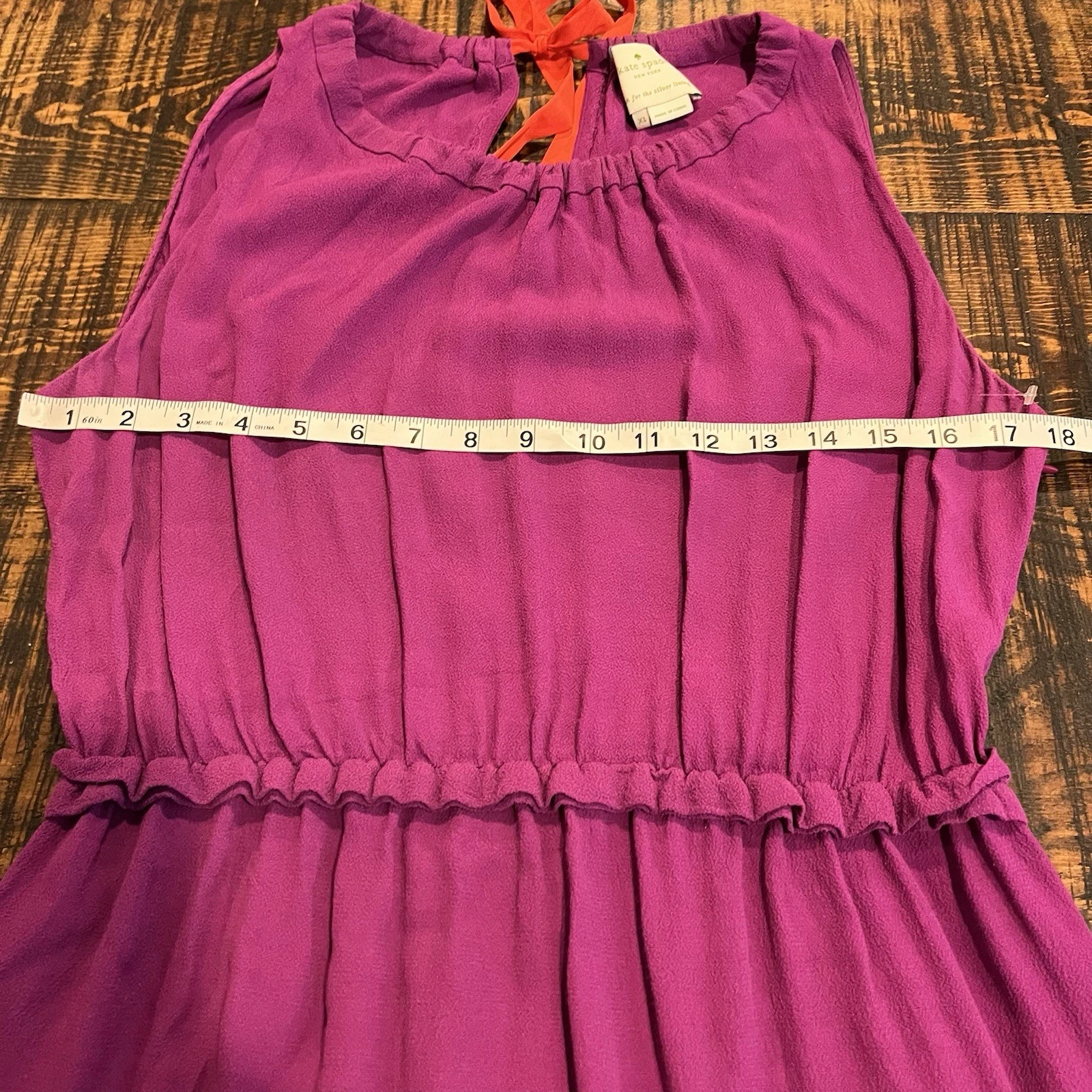 Kate Spade Katia abito crepe magenta senza maniche midi arancione cravatta taglia XL 219