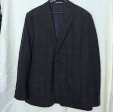 TOMMY HILFIGER Mens 40R Navy Blue Plaid Blazer Sport Coat Suit Jacket