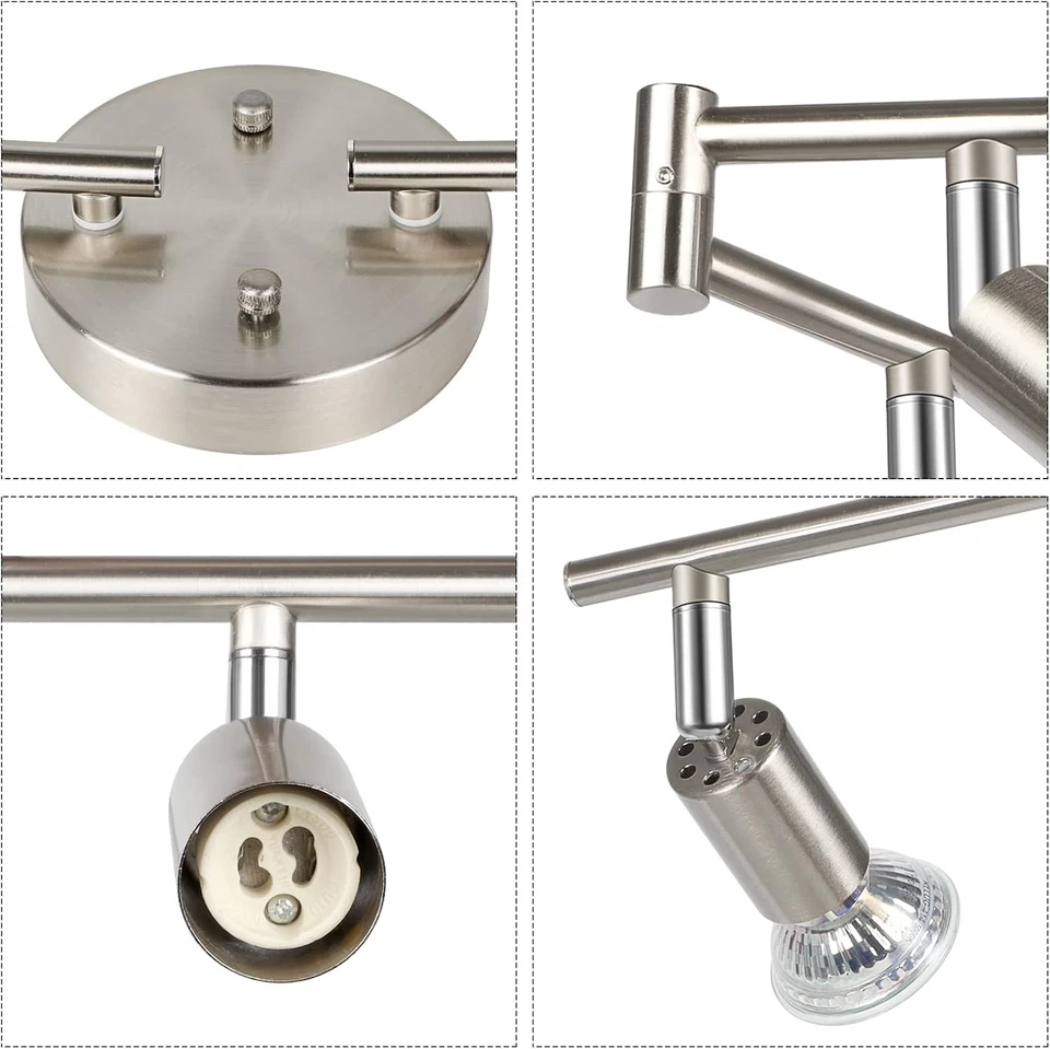 Kit de iluminación de pista LED, iluminación puntual de techo de 8 vías de níquel mate, rotación flexible Foto 4 de 4