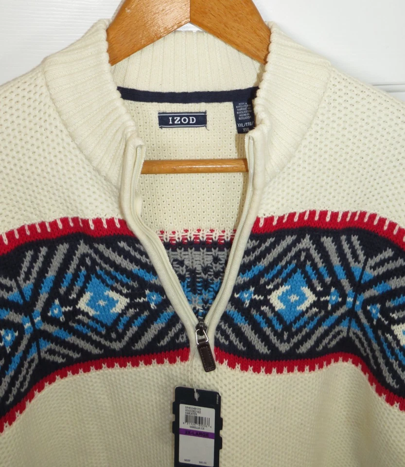 *NUEVO CON ETIQUETAS* IZOD Hombres Vacaciones Navidad Feria Isla Suéter 1/4 Cremallera en Vainilla Ice XXL Foto 3 de 4