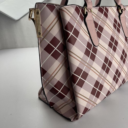 MKF by Mia K Collection Pink Plaid Shoulder Bag Purse Great Cond. Vegan Leather - Picture 6 of 24