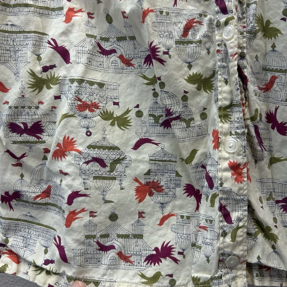 1950’s 60s Vintage Cropped MOD Collared Top Cotton Sz 34 Birds Bird Cage Novelty - Image 2 of 4