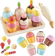 Wooden Cupcakes Toys Pretend Play Food Desserts Kids Baking Set, Kitchen Play...