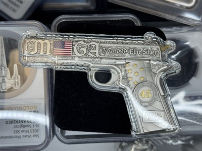 #ad #ad 2024 5 Oz .999 Fine Silver quot;The Don 45quot; Donald Trump 45 Pistol Shaped Silver $699.99