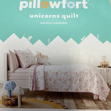 PILLOWFORT UNICORN 3 PIECE COMFORTER SET FULL QUEEN GIRLS WHITE PINK RAINBOW NEW