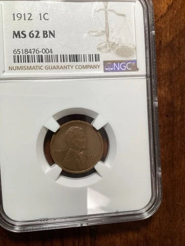 Beautiful High Grade 1912 Lincoln Cent.  NGC GRADED MS 62 BN