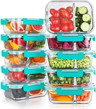 10 Packs 30oz Glass Meal Prep Containers 2 Compartments,Glass Food Storage Co...