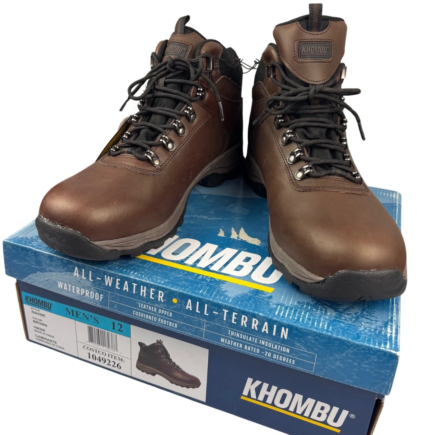 Khombu Ravine Hiking Boots Mens 12 Brown Leather Waterproof Thinsulate Outdoor