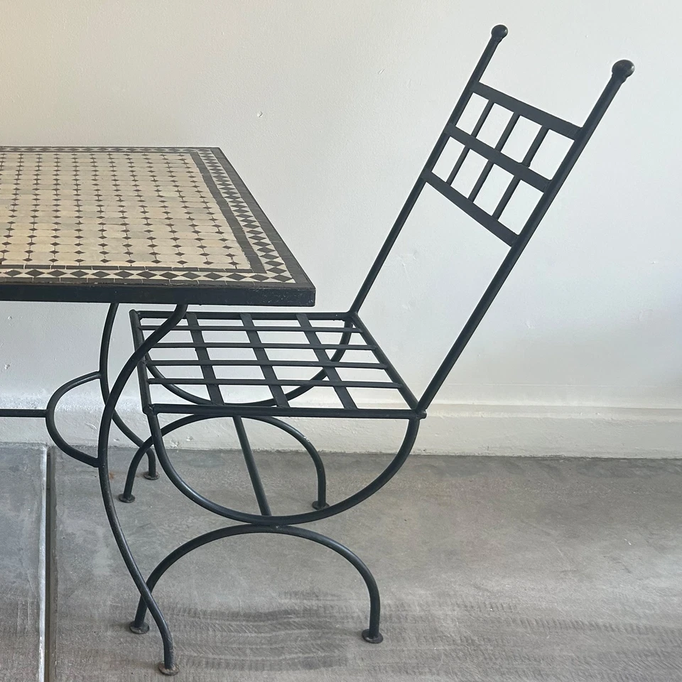 Outdoor Moroccan Table Handmade  with two chairs  Beige & Black - Image 3 of 4