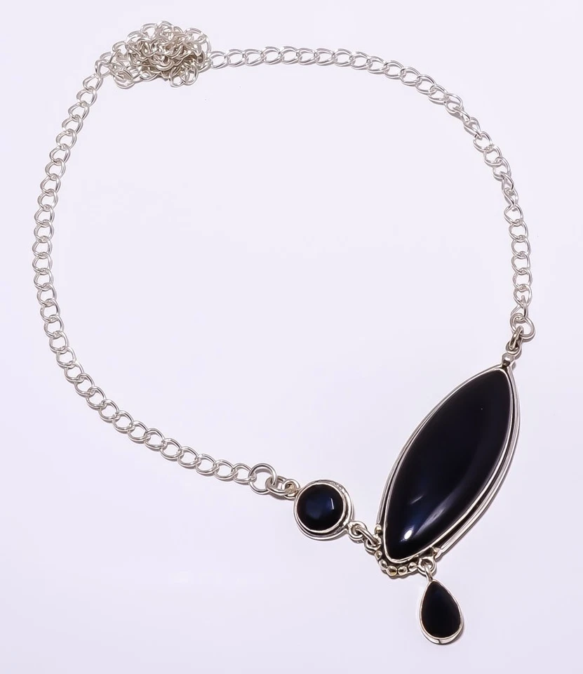 Ónix Negro - Collar Brasil Plata de Ley 925 17.99", Regalo Navidad N1001-25 Foto 3 de 4