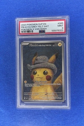 2023 Pokémon SVP EN Pikachu Grey Felt Hat Pokémon x Van Gogh Promo 085 PSA 9