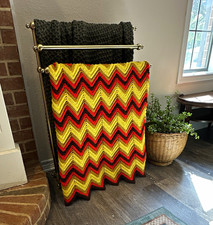 Handmade Crochet Chevron Zig Zag Throw Blanket, Multicolor 59x40