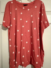 Lucky Brand Pink White Cotton Blend Knit Crew Neck Star T-Shirt Short Sleeve 1X
